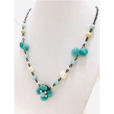 ふるさと納税 小山市 天然石アマゾナイトのフラワーネックレス