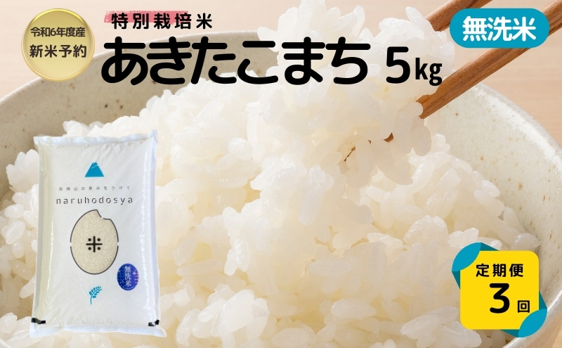 
【令和6年産新米予約】<3ヵ月定期便>【無洗米】特別栽培米あきたこまち5kg×3回 合計15kg
