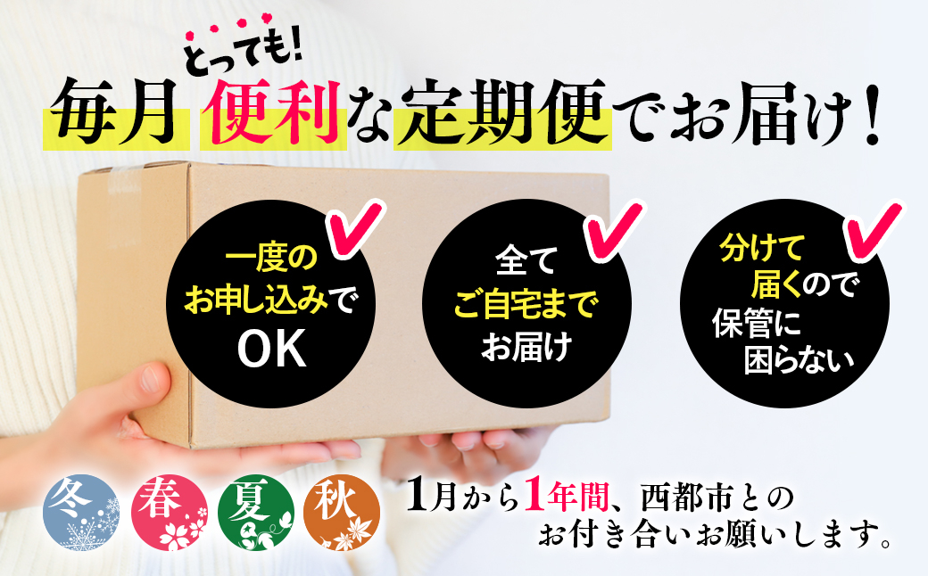 【季節の定期便C】12ヶ月毎月届く 西都まるごと堪能セット12品お届け！【スタンダードコース】 マンゴー 宮崎牛 うなぎ 牛肉 すき焼き 地鶏鍋等＜1-3a＞