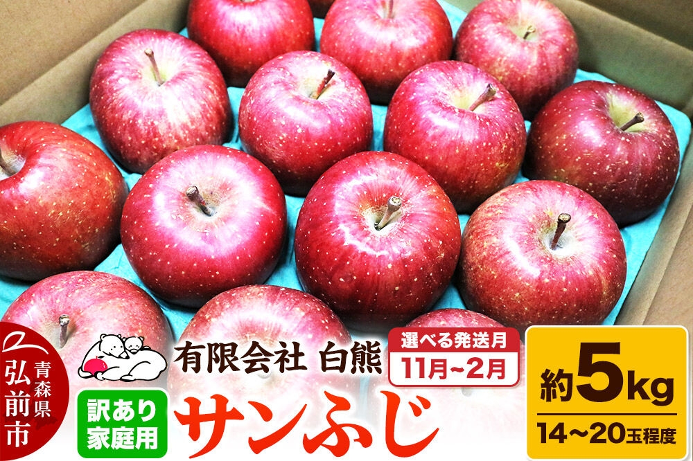
                  【寄附金額見直しました】りんご【選べる発送月 11月～2月】訳あり家庭用 白熊 サンふじ 約5kg（14～20玉程度）糖度13度 [アップル おいしい ふじ りんご 果実 果物 赤色 糖度 美味 林檎]
                