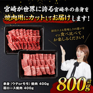 【令和8年9月発送】宮崎牛赤身霜降り焼肉2種 800g【肉 牛肉 国産 宮崎県産 宮崎牛 黒毛和牛 和牛 焼肉 BBQ 4等級  A4ランク 肩ロース ウデ モモ E11124】