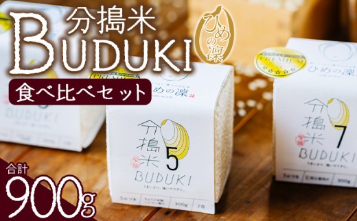 ＜分搗米「BUDUKI」ひめの凜 食べ比べセット 3種類 合計900g＞ ひめのりん 分づき米 ぶづき米 ぶずき米 お米 コメ こめ 選べる 3分づき 5分づき 7分づき 食べ比べ 玄米 精米 ご飯 もとき農園 愛媛県 西予市【常温】『令和7年11月中旬より順次発送予定』
