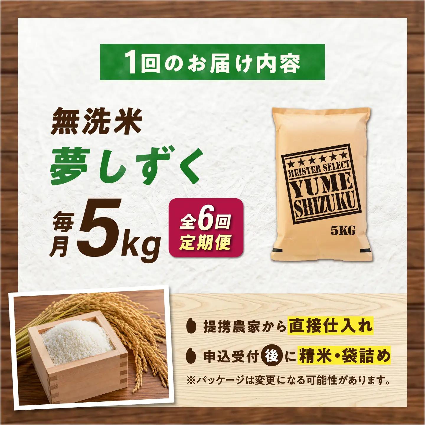 【6回定期便】 無洗米 夢しずく 5kg（5kg×1袋） 無洗米 お米 白米 精米 佐賀県産 米 /大塚米穀店[UFE012]