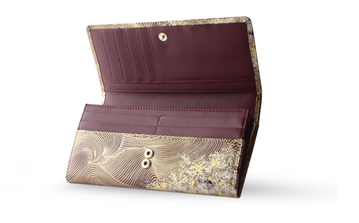 【浅草文庫】かぶせ長財布〈祝い鶴柄〉(カラー：えんじ)