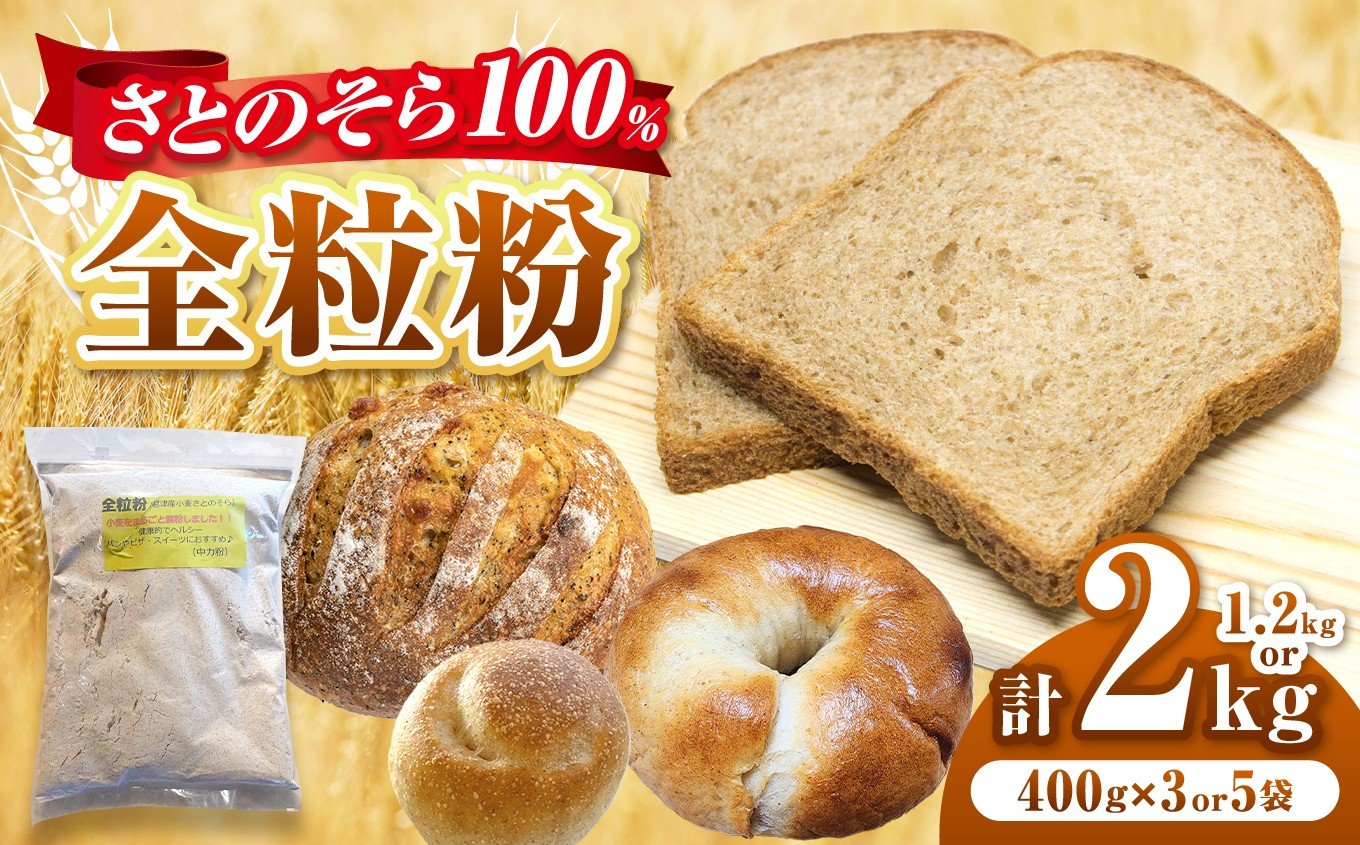 
                  【選べる容量】 全粒粉  ( 中力粉 )  400g × 3袋 or 5袋 セット・ 計 1.2kg or 2㎏ さとのそら 100％ |  鹿瀬 はらっぱ 全粒粉 中力粉  中力 小麦粉 小麦 こむぎ 小分け パン お菓子作り 千葉県 君津市
                