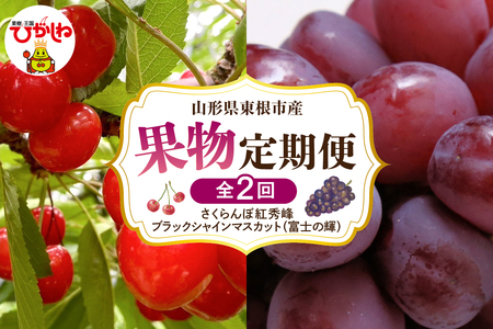 【2026年先行予約 全2回 定期便】東根市産 さくらんぼ「紅秀峰」、ブラックシャインマスカット「富士の輝」 果物定期便　hi074-018　令和8年産 2026年産 ふるさと納税 紅秀峰 さくらんぼ サクランボ ぶどう マスカット シャインマスカット ブラックシャインマスカット 富士の輝 フルーツ 果物 くだもの 定期便 コース 期間限定 冷蔵配送 先行予約 先行受付 バラ 取り寄せ グルメ ご当地 特産 産地 直送 送料無料 東北 山形 東根市 人気