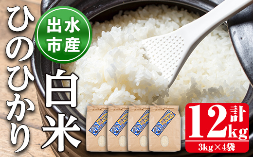 i395 鹿児島県出水市産ひのひかり＜3kg×4袋・計12kg＞【田上商店】