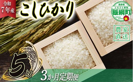 米 こしひかり 5kg × 3回 【 3か月 定期便 】( 令和7年産 ) 沖縄県への配送不可 2025年10月上旬頃から順次発送予定 米澤商店 コシヒカリ 白米 精米 長野県 飯綱町 [1349]
