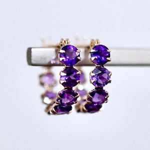 K10YG(10金) イエローゴールド アメシスト フープ ピアス エタニティー オシャレ 保証書付 YF-20 242-067-c