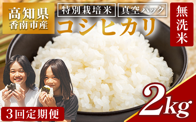 無洗米 定期便 コシヒカリ ２ｋｇ【3回定期便】令和7年産 高知県香南市産 特別栽培米  Wnu-0011