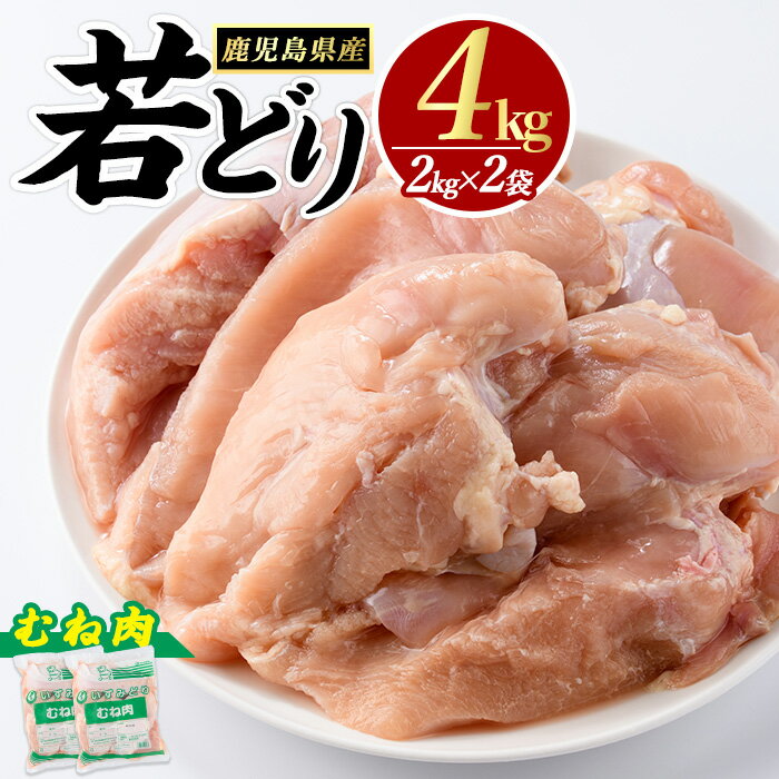 【ふるさと納税】若どり ムネ肉 (計4kg・2kg×2袋) 鹿児島県産 若鶏 唐揚げ や 炭火焼 焼き鳥 サラダチキン 等 あらゆる おかず に最適 ふるさと納税 鶏肉 むね 国産鶏 鶏むね 鶏むね肉 【まつぼっくり】matu-7206