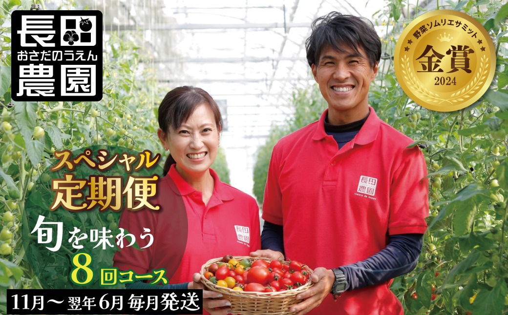 【先行受付】シーズンスタート11月から楽しめるトマト8か月定期便 野菜ソムリエサミット 金賞 受賞 長田農園 産地直送 カラフル トマト とまと 野菜 やさい フルーツ サラダ 濃厚 甘い ご褒美 プレゼント 美容 健康 リピート多数 人気 高評価 数量限定 碧南市 H004-251