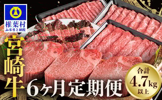 
            【定期便 6回】受賞歴多数!! ≪宮崎牛≫月に一度のお楽しみ定期便【総重量4.75Kg】【ステーキ・焼肉・すき焼き・しゃぶしゃぶ】送料無料 宮崎県 椎葉村 秘境 国産 宮崎県産 ブランド牛 牛肉 牛 和牛 肉 肩ロース ヒレ もも ロース うで ばら 牛丼 うまい 美味しい おすすめ おかず 多用途 ギフト 贈り物 プレゼント パーティー 誕生日 記念日 お土産 敬老 お中元 お歳暮【MT-51】
          