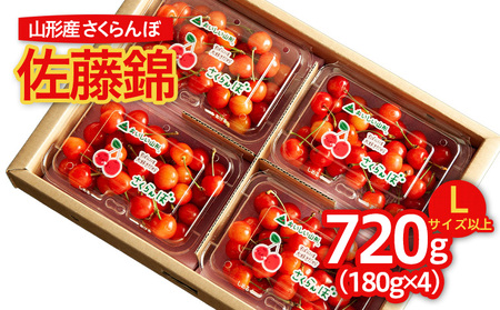 山形のさくらんぼ 佐藤錦 Lサイズ以上 720g (180g×4パック) 【令和8年産先行予約】FS25-516