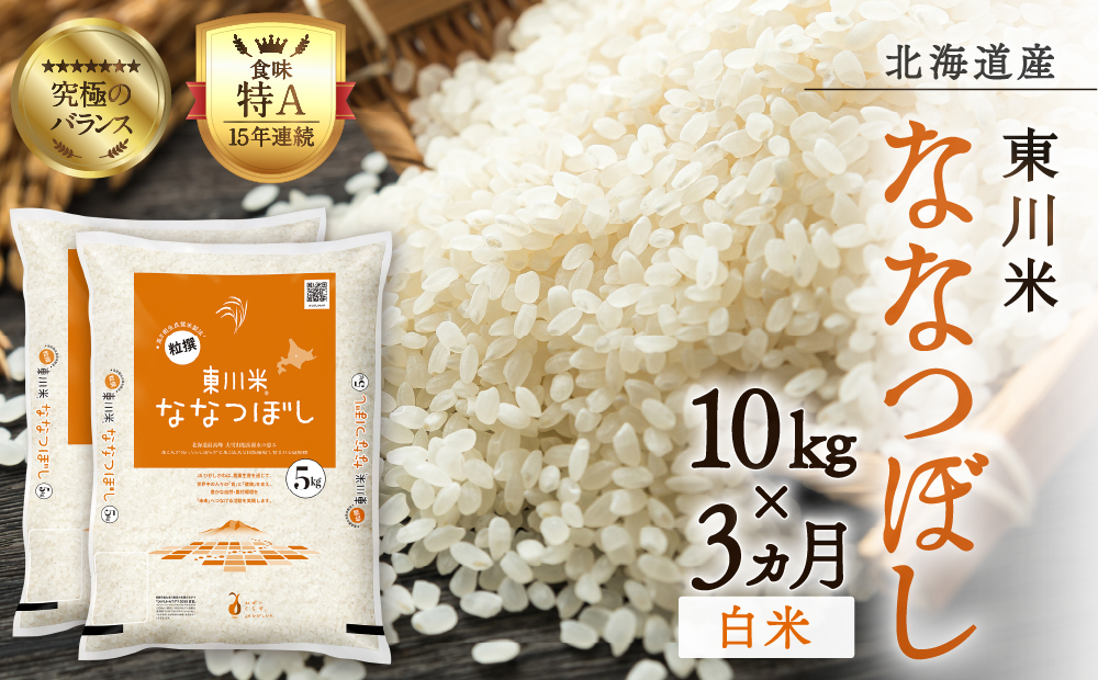 【R７年産新米先行予約】【3ヵ月定期便】東川米ななつぼし「白米」10kg（2025年11月下旬より発送予定）