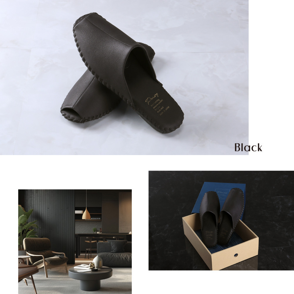 【ギフト専用】 9961 スリッパ ブラック L（26.0cm～26.5cm）パンジー 日本製 高級 メンズ ルームシューズ 手縫い おしゃれ シンプル 滑り止め 静音 履き心地抜群 ホテルライク 来