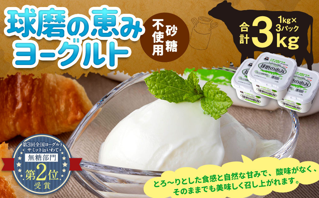
球磨の恵み ヨーグルト(砂糖不使用) 3kg(1kg×3パック) ヨーグルト 無糖
