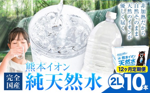 【12ヶ月定期便】熊本イオン純天然水 ラベルレス 2L×10本 《お申込み翌月から出荷》2l 水 飲料水 ナチュラルミネラルウォーター 熊本県 玉名郡 玉東町 完全国産 天然水 くまモン パッケージ