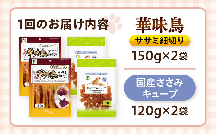 【全3回定期便】華味鳥セット ドッグフード (華味鳥ササミ細切り2袋/国産ささみキューブ2袋) / ドッグフード 犬 いぬ ドッグ おやつ ペットフード / 大村市 / サポート [ACAM049]