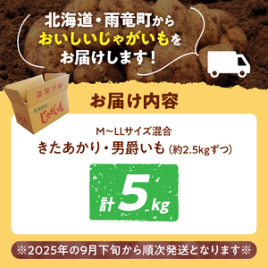 【先行予約】北海道産 じゃがいも食べ比べセット 「きたあかり・男爵」 5kg  ジャガイモ 芋 いも 秋野菜 季節の野菜 直送農場 北海道雨竜町産 サイズ混同 野菜