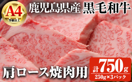 【数量限定】鹿児島県産黒毛和牛A4等級以上肩ロース焼肉用 (合計750g＋和牛スジ肉250g×1P) 鹿児島県産 黒毛和牛 肩ロース【ビーフ倉薗】A800-v01