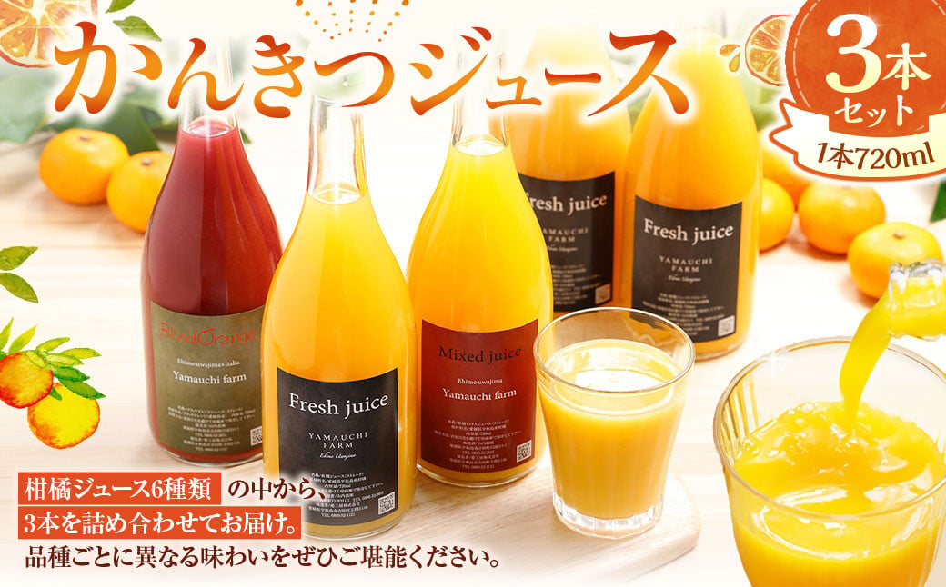 かんきつジュース セット【3本】 柑橘ジュース 柑橘 伊予柑 ポンカン デコポン 宇和ゴールド 河内晩柑 紅まどんな 南津海 ブラッドオレンジ ジュース 詰め合わせ 詰合せ 愛媛県 （893）