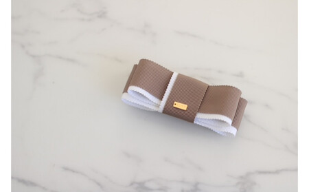 リボンバレッタ　【ベージュホワイトバイカラー】