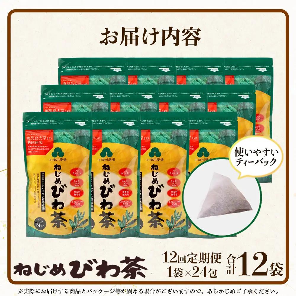 【定期便 全12回】≪12ヶ月連続で毎月お届け≫ 鹿児島県産 ねじめびわ茶 ティーバック ≪1回あたり(24包入×1袋) ≫  ノンカフェイン  TO-3-NP| 国産 お茶 健康茶 びわ茶 ポリフェ