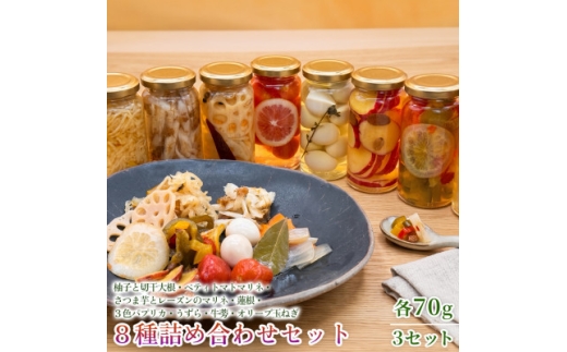 ＜フレンチシェフの手作り柚子ピクルス＞8種詰め合わせセット 各70g 3セット【1736718】
