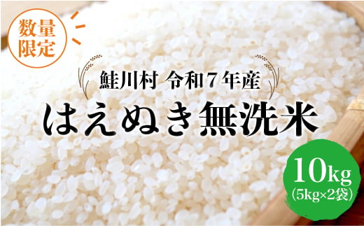 ＜令和7年産 鮭川村 はえぬき＞【無洗米】10kg （5kg×2袋）＜配送時期指定可＞ ◇数量限定となります◇