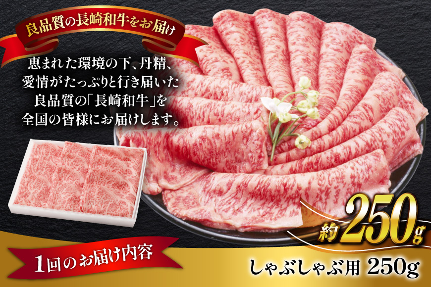 牛肉 長崎和牛 しゃぶしゃぶ用 約250g 6回 定期便 総計約 1.5kg [萩原食肉産業 長崎県 平戸市 hr42bgy410336] 肉 お肉 和牛 国産 小分け パック 便利 冷凍  肩ロース