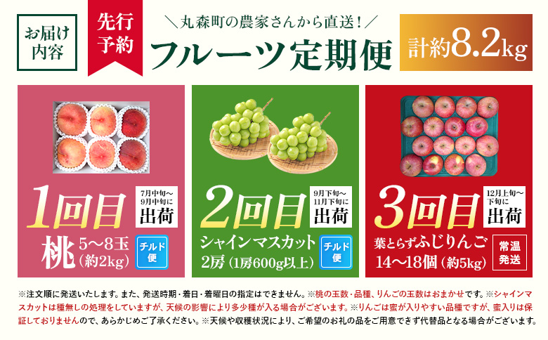 【先行予約】《採れたてを農家直送》 宮城県丸森町産 フルーツ定期便 コース1（桃・シャインマスカット・りんご）【48007】