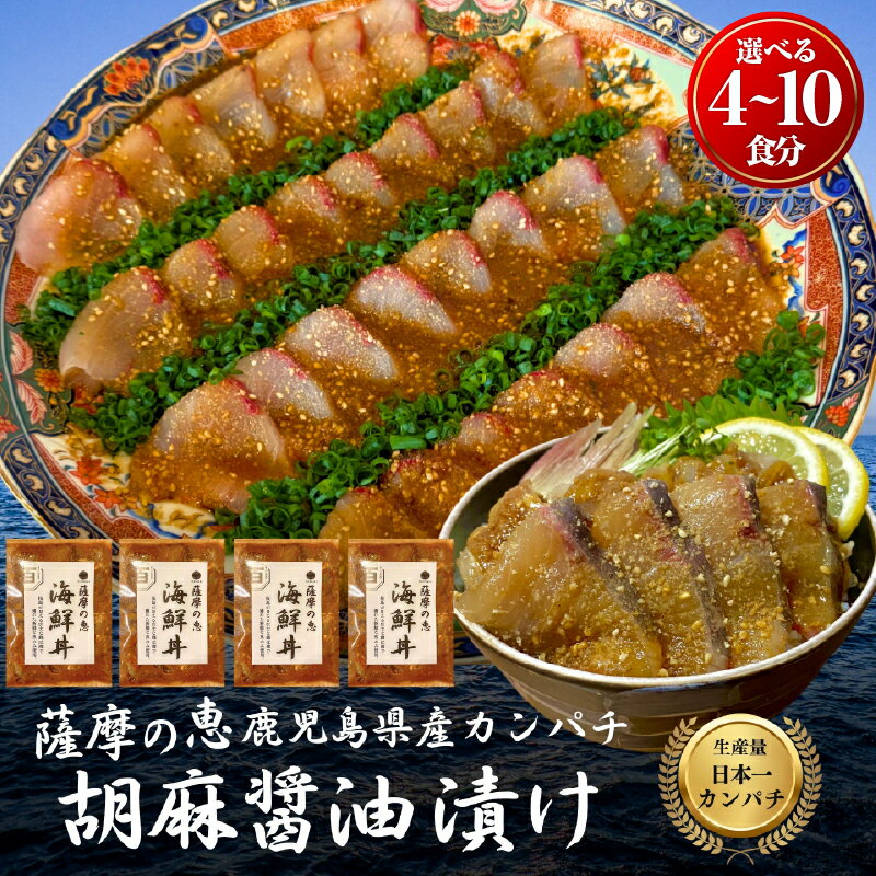 【ふるさと納税】＜選べる＞鹿屋市産 かんぱち 胡麻醤油漬け 海鮮丼 セット 4食～10食分 カンパチ 魚 魚介類 海鮮丼 海鮮 冷凍 漬け丼 簡単 新鮮 惣菜 総菜 漁港直送 刺身 特製ごま醤油 小分け 憲 鹿児島 鹿屋市 おすすめ ランキング プレゼント ギフト