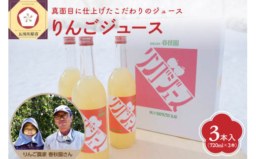 【12月上旬より順次発送発送】りんごジュース　3本（720ml×3）　頑固おやじのこだわりが詰まったりんごジュース
