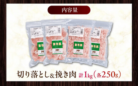 放牧豚 切落し・挽き肉 セット 計1kg（250g×4） 《厚真町》【ファーマーズファクトリー株式会社】[AXBA158]