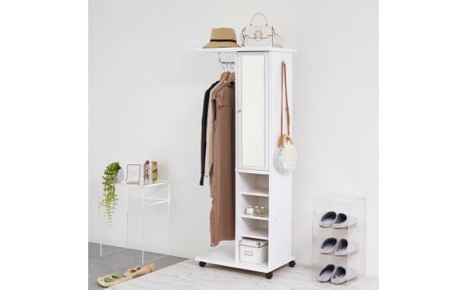 ミラー付ハンガーラック ホワイト