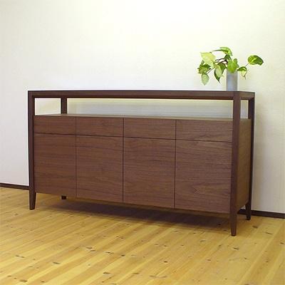 ふるさと納税 大川市 ウォールナット材のガラストップリビングボード 幅140cm　ウォールナット材・オイルフィニッシュ