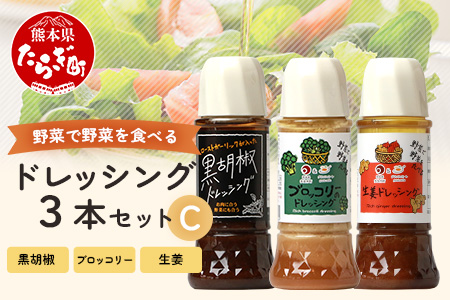 野菜で野菜を食べる ドレッシング 3本 Cセット ＜ブロッコリー/生姜/黒胡椒＞ サラダ や 肉料理 にも 詰め合わせ 熊本県 多良木町 調味料 024-0635