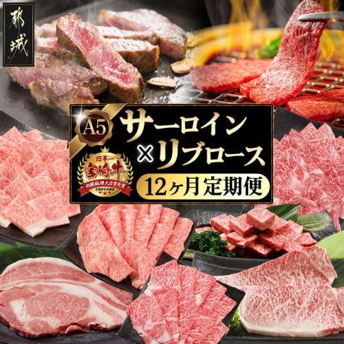 【A5】宮崎牛サーロイン×宮崎牛リブロース三昧定期便(12ヶ月)_TAE12-0101