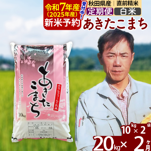※令和7年産 新米予約※《定期便2ヶ月》秋田県産 あきたこまち 20kg【白米】(10kg袋) 2025年産 お届け周期調整可能 隔月に調整OK お米 みそらファーム