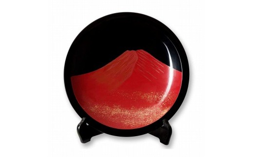 輪島塗〈大藤漆器店〉飾皿　尺1　黒呂色　赤富士蒔絵［髙島屋選定品］