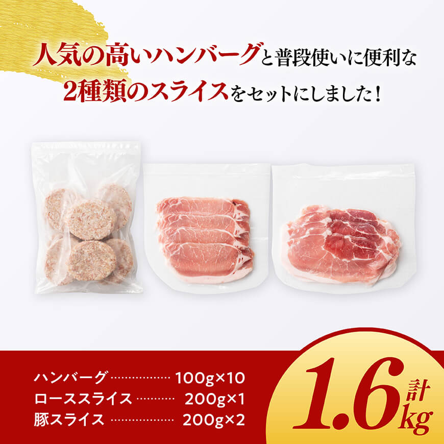 「まるみ豚」宮崎県産豚肉　ハンバーグ・精肉セット　計1.6kg  豚肉 豚 肉 国産 川南町 ハンバーグ 精肉 [D11511]