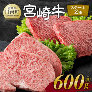 ※発送時期が選べる※宮崎牛 ステーキ 2種 600g 【 肉 牛肉 国産 宮崎県産 宮崎牛 黒毛和牛 和牛 ステーキ BBQ 4等級 A4ランク ロース モモ 】