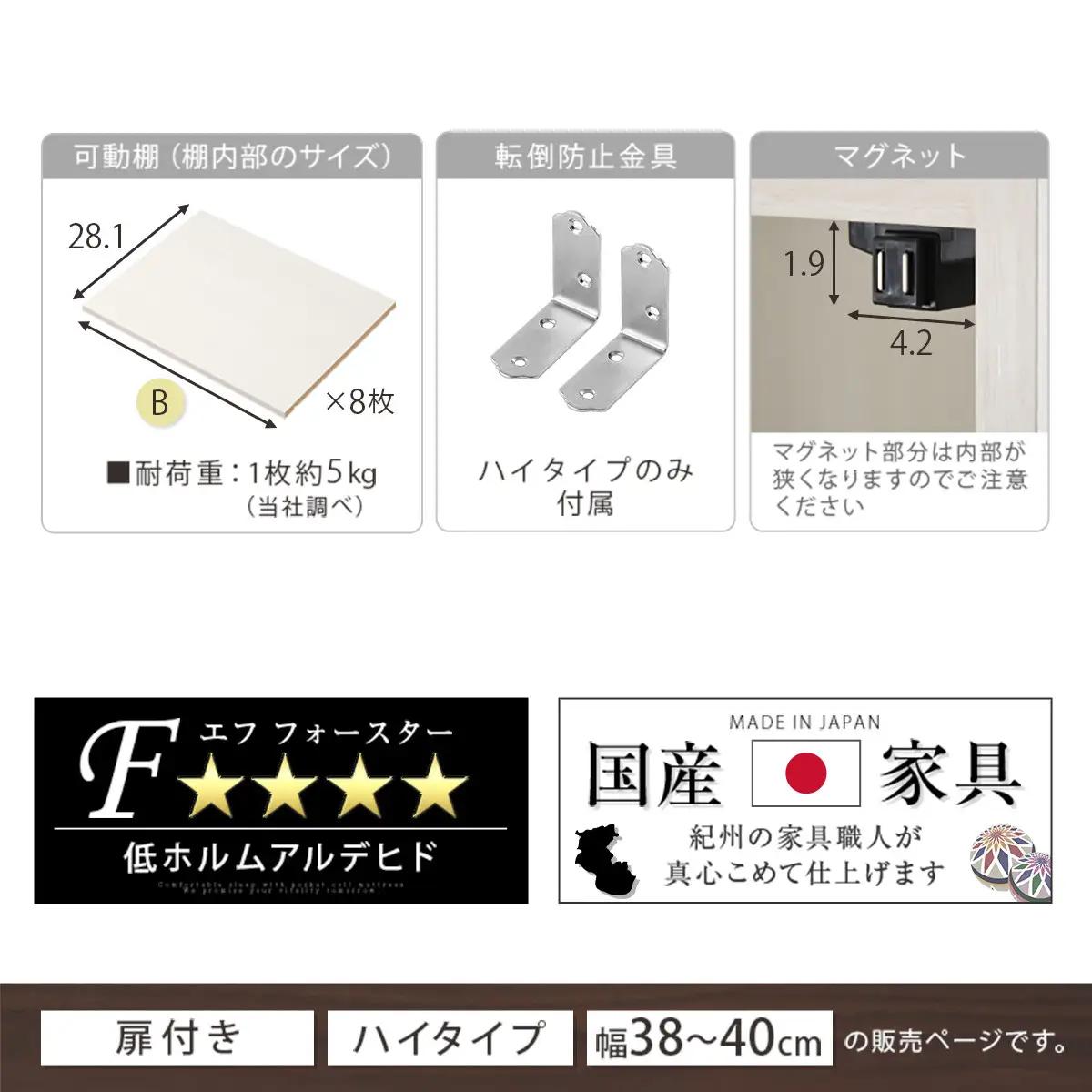 【完成品でお届け】オーダーすき間ラック〔幅38cm・扉右開き・ハイタイプ〕（ホワイトウッド）すき間ラック 収納棚 扉付き スリム 約 奥行32 高さ178 ハイタイプ オーダーラック キッチン AKA