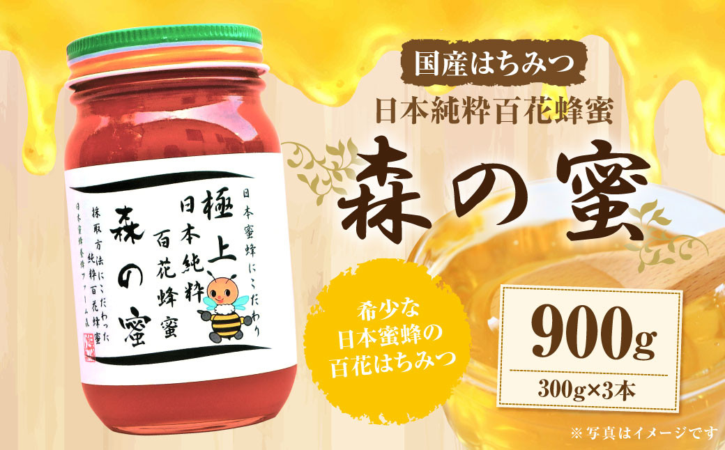 
【国産はちみつ】 日本純粋百花蜂蜜 「森の蜜」 300g×3本 計900g 化粧箱入り
