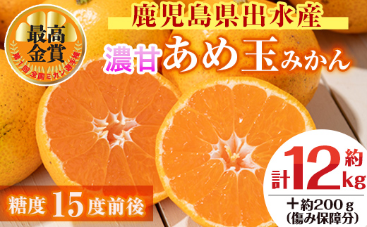 i571 先行予約受付中！＜2026年11月中旬～2027年1月中旬の間に発送予定＞【特別栽培・最高金賞】濃甘あめ玉みかん(3S~M / 計約12kg・6kg×2箱＋傷み保障 約200g(3～4玉))