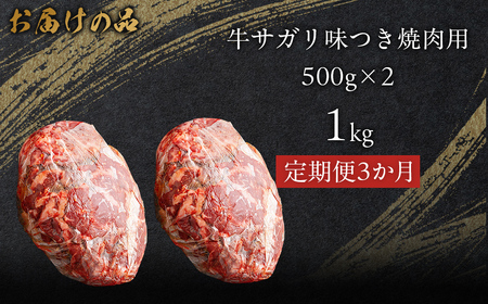 【3か月定期便】牛サガリ味つき焼肉用 1kg (500g×2) MROBM032