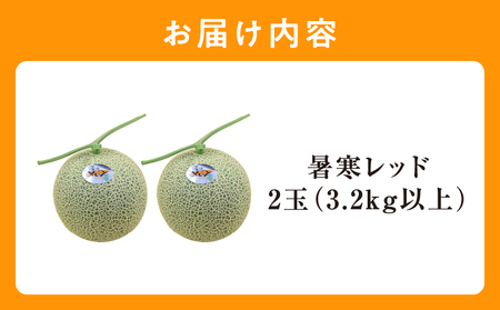 北海道メロン 暑寒レッド 2玉 (3.2kg以上×1箱) 2026年9月発送赤肉  果物 フルーツの王様 春 夏 秋 冬 御中元 フルーツ 生ハム パフェ ケーキ デザート メロン ピューレ めろん 