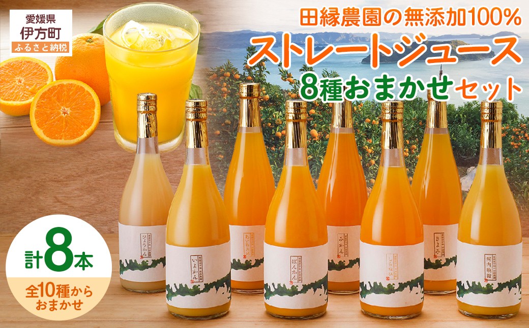 
                  【愛媛県産】田縁農園の無添加100% ストレートジュース8種おまかせセット 720ml 全10種 【 ふるさと納税 人気 ジュース オレンジジュース 蜜柑 オレンジ 果物 贈り物 愛媛県 伊方町 】 IKTA006
                