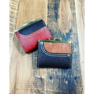 オールレザーのがま口財布【デニポケmini】赤ポケット【1321135】